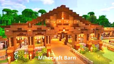 Creation of the Minecraft barn with a complete guide Minecraft Horse Stables, Chalet Minecraft, Minecraft Barn, Minecraft Horse, Minecraft House Plans, Minecraft Farm, Minecraft Cottage, Minecraft Medieval, Minecraft Plans