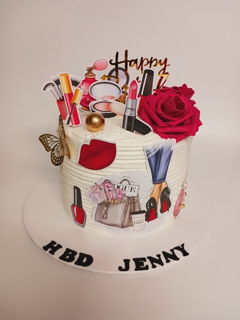 Makeup cake Makeup Cake Ideas Birthdays, Make Up Cake Topper, Makeup Cake Design, Makeup Theme Cake, Makeup Birthday Cakes, Sister Birthday Cake, Sweet Birthday Cake, Cake Designs For Girl, Makeup Cake