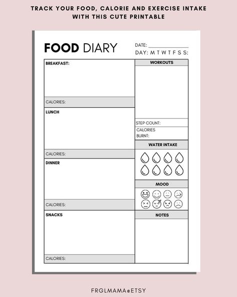 Daily Food Diary Printable, A4 A5 Printable Daily Food Journal, Minimalist Daily Calorie Tracker, Daily Calorie Counting, Food Diary, PDF - Etsy Meal Prep Printable, Food Diary Printable, Daily Food Journal, Diary Printable, Exercise Chart, Meal Plan Printable, Food Diary Template, A6 Planner, Diary Template