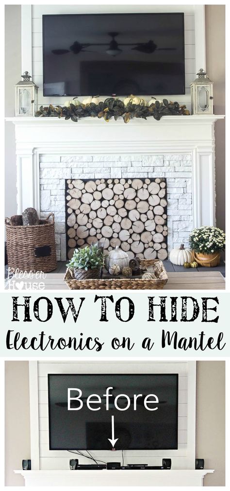 How to Hide Electronics on a Mantel | Bless'er House Mantle With Tv, Hide Electronics, Tv Above Fireplace, Tv Over Fireplace, Fireplace Mantle Decor, Hm Home, Fireplace Mantel Decor, Farmhouse Fireplace, Faux Fireplace