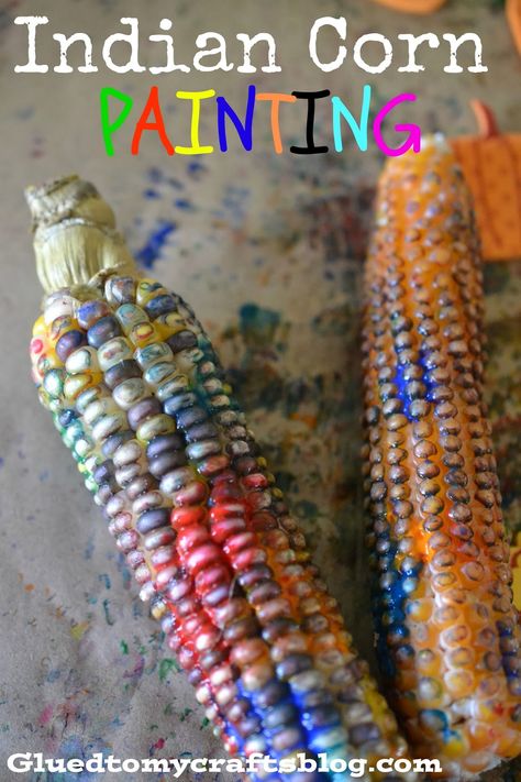 Indian Corn Painting {Kid Craft} Corn Jelly, Easy Thanksgiving Crafts For Kids, Corn Craft, Thanksgiving Family Games, Thanksgiving Activities For Kindergarten, Corn Painting, Thanksgiving Games For Adults, Family Games To Play, Thanksgiving Activities Preschool