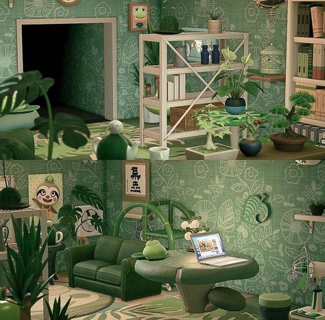 Ares ✨ (@themme.acnh) • Instagram photos and videos Room For Plants, Animal Crossing Designs, Small House Layout, Happy Home Designer, Beautiful Room, Green Animals, Green Furniture, Computer Room, Green Room