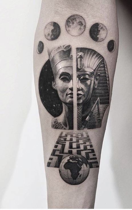 Egyptian Sleeve, Oscar Akermo, Sphinx Tattoo, Nefertiti Tattoo, Labyrinth Tattoo, Vintage Tattoos, Starověký Egypt, Egyptian Tattoo Sleeve, Anubis Tattoo