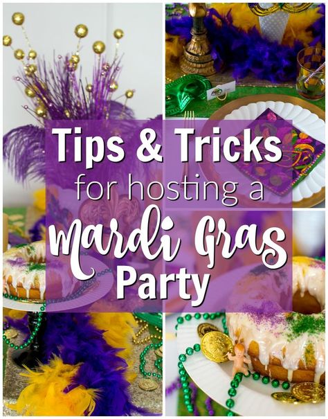 Mardi Gras Party Ideas | Mardi Gras | Hosting a Mardi Gras Party | Mardi Gras Party | Tips for Hosting a Mardi Gras Party | Mardi Gras Party Decor | Party Ideas | Mardi Gras Party Decorations Mardi Gras Party Decorations, Mardi Gras Centerpieces, Mardi Gras Crafts, Teen Party Games, Mardi Gras Food, Hosting Occasions, Mardi Gras Costumes, Party Tips, Mardi Gras Decorations