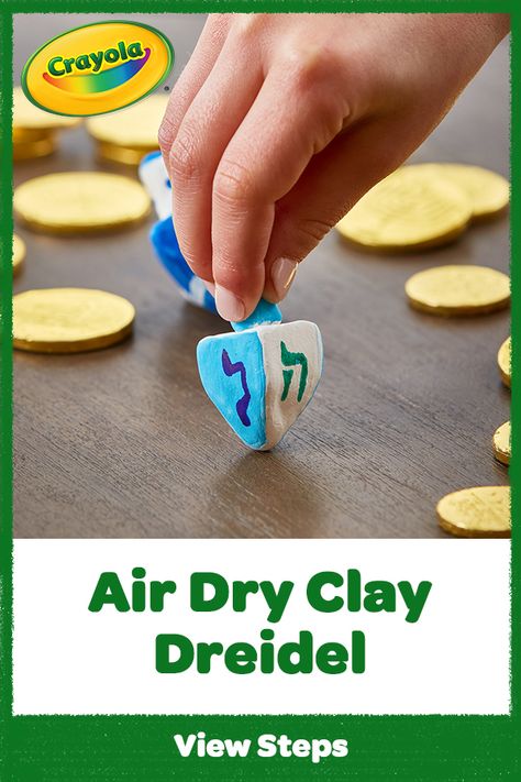 Give it a spin! See how to make a dreidel out of Air Dry Clay, then celebrate with this DIY Hanukkah craft for kids. Hanukkah Dreidel Crafts For Kids, Diy Dreidel For Kids, Hanukkah Dradle Craft, How To Make A Dreidel, Hanukkah Crafts For Adults, Diy Menorah For Kids, Haunika Crafts, Hanukkah Activities For Kids, Dreidel Crafts For Kids