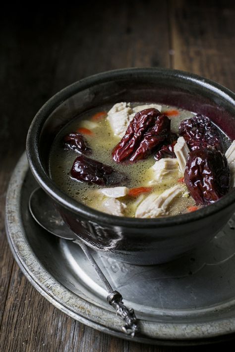 Chicken, Red Dates and Ginger Soup is one of my favorite dishes to make for new mothers as it is deeply warming and makes for a hearty meal for the whole family. Gogi Berries, Carrots And Dates, Ginger Soup, Carrot And Ginger, Savory Chicken, Nutrient Dense Food, Red Dates, White Meat, Goji Berries