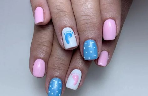 Enchanting Gender Reveal Nails Ideas for Your Thrilling Disclosure | Lavis Dip Systems Inc Nails For Gender Reveal, Baby Shower Nails Ideas, Gender Reveal Nails Ideas, Reveal Nails, Gender Reveal Nails, Unique Gender Reveal, Themed Nail Art, Baby Shower Nails, Diaper Party