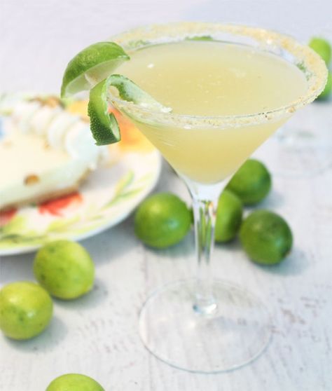 Key Lime Pie Martini single | 2 Cookin Mamas White Wine Sangria Peach, Key Lime Pie Martini, Key Lime Martini, Key Limes, Martini Ingredients, Creamy Cocktails, Peach Sangria, Key Lime Juice, Refreshing Cocktail