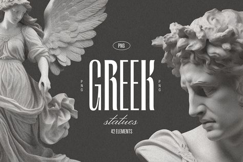 Greek Statues - vintage illustrations на Behance Greek Statue Graphic Design, Greek Branding Design, Greek Logo Design, Greek Branding, Greek Graphic Design, Greek Mythology Design, Statue Illustration, Greece Mythology, Grain Effect