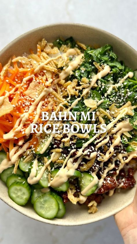 Erica Baty on Reels | | Reels Bahn Mi Rice Bowl, Sticky Sweet Chicken, Erica Baty, Crunchy Onions, Sweet Chicken, Herb Salad, Spicy Mayo, Pickled Veggies, 60 Seconds