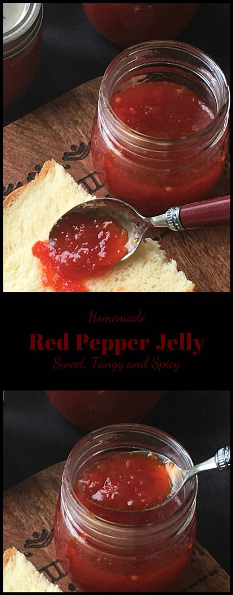 Home made Red Pepper Jelly is easy to make. Sweet, tangy and a little spicy this goes well in sweet and savory dishes. Check the blog for non pectin version. Savory Jam, Red Pepper Jelly, Jelly Sweet, Hot Pepper Jelly, Common Knowledge, Pepper Jelly, Jam And Jelly, Jams And Jellies, Summer Snacks