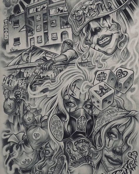 Boog Tattoo, Prison Drawings, Gangster Drawings, Chicano Tattoos Sleeve, Half Sleeve Tattoos Drawings, Mexican Art Tattoos, Gangsta Tattoos, Prison Art, Chicano Style Tattoo