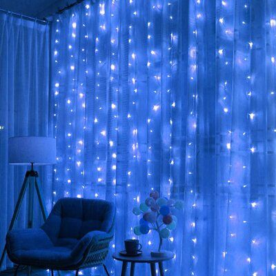 Blue Room Decor, String Lights In The Bedroom, Led Curtain Lights, Led Lighting Bedroom, Curtain String Lights, The Curtains, Neon Room, Bilik Tidur, Viria