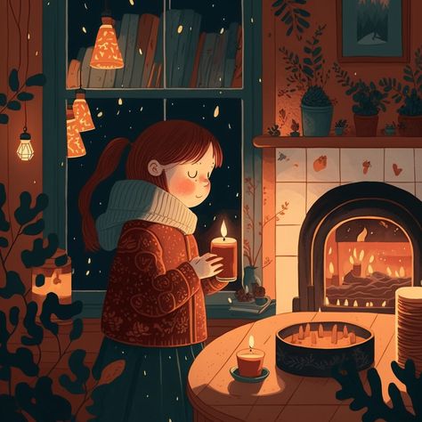 Cozy Fireplace Illustration, Christmas Interior Illustration, Cozy Fireplace Drawing, Cozy Drawing Illustration, Cozy Christmas Illustration, Cozy Home Illustration, Lofi Christmas, Peaceful Illustration, Fireplace Illustration