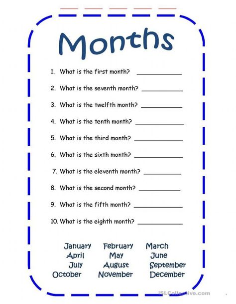 Months Of The Year Worksheet Preschool, Month Of The Year Worksheet, Days And Months Worksheets, Months Of The Year Activities, Month Worksheet, Year 3 English, Alphabet Letter Worksheets, Kindergarten Reading Worksheets, Nouns Worksheet