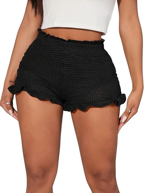 GORGLITTER Women's Ruffle Bloomer Shorts Elastic Waist Crochet Mini Frilly Shorts Black X-Small | Amazon.com Frilly Shorts, Bloomer Shorts, Ruffle Bloomers, Crochet Ruffle, Bloomers Shorts, Shorts Black, Barbados, Elastic Waist, For Free