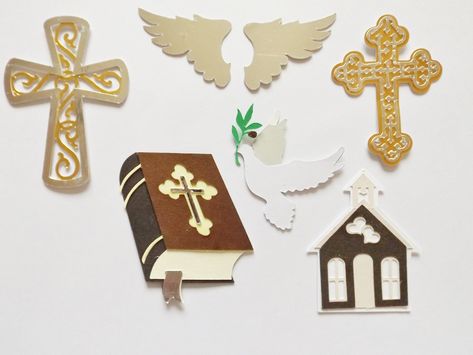 Religious Faith Papercraft Embellishments Christian Symbols Scrapbooking Card Making Craft Supplies by MaddycraftsCo on Etsy Card Embellishments, Card Making Crafts, Christian Symbols, Card Toppers, Scrapbook Embellishments, Gift Decorations, Color Card, Decor Crafts, Cards Handmade