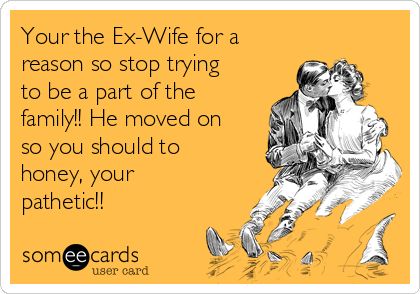 Your the Ex-Wife for a reason so stop trying to be a part of the family!! He moved on so you should to honey, your pathetic!! Ex Wife Quotes, Crazy Ex Wife, Bitter Ex, Funny Breakup Memes, Jealous Ex, Baby Mama Drama, Breakup Memes, Wife Humor, Crazy Ex