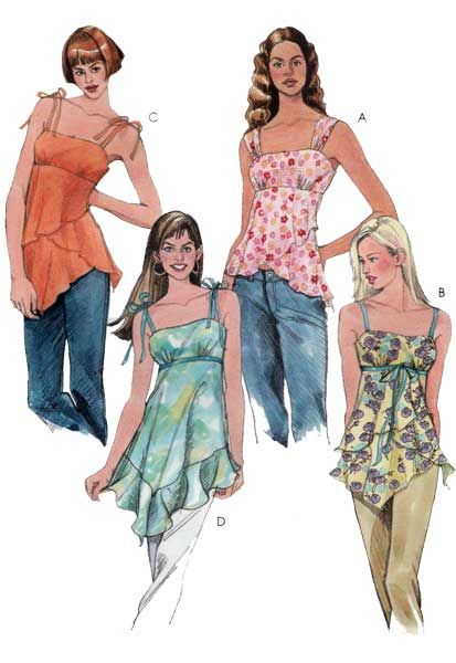 Handkerchief Hem Top, Empire Waist Tops, Vintage Dress Patterns, Vogue Sewing Patterns, Mccalls Sewing Patterns, Top Sewing Pattern, Vogue Patterns, Diy Sewing Clothes, Mccalls Patterns