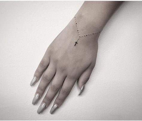 Rosary Tattoo Dainty, Simple Rosary Tattoo, Dainty Rosary Tattoo, Cross Bracelet Tattoo, Rosary Wrist Tattoo, Small Rosary Tattoo, Rosary Hand Tattoos For Women, Rosary Tattoo For Women Arm, Rosary Tattoo Wrist