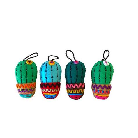 Our cactus ornaments are hand stitched on colorful felt that is lovingly embroidered by our artisan group in Southern Guatemala. Each ornament is one of a kind, no two are identical. Brightly colored and rustic, they add brightness to any room. Perfect for adding to the ribbon on a gift! Also Cactus Ornaments, Mexican Party Favors, Mexico Style, Worry Dolls, Rear View Mirror Decor, Felt Gifts, Cactus Decor, Unique Valentines, Embroidered Heart