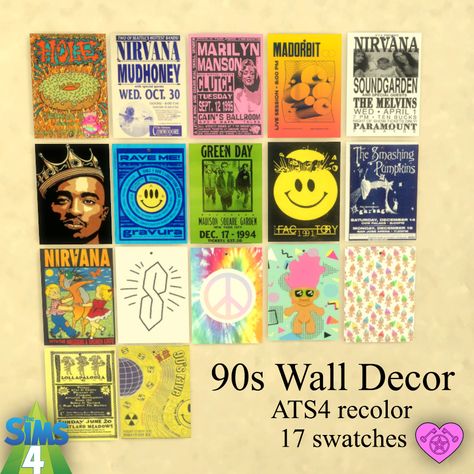 Sims 4 Wall Posters Cc, Sims 4 90s Furniture, Sims 4 Home Decor Cc Free, Band Posters Sims 4 Cc, Sims 4 Wall Cc Decor, 90s Cc Sims 4, Sims 4 Tapestry Cc, 90s Sims 4 Cc, Wall Posters Decor