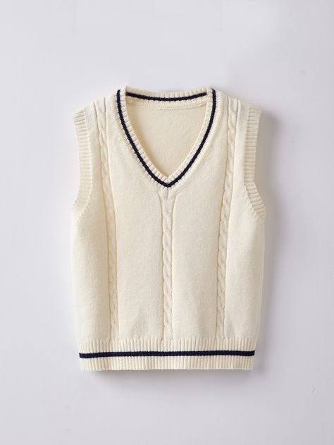 Beige Sweater Vest, Teen Streetwear, Cricket Sweater, Tennis Sweater, Shein Kids, Beige Pullover, Pull Beige, Guys Clothing Styles, Streetwear Men Outfits