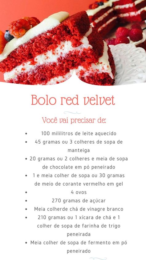 O bolo red velvet ficou bastante conhecido durante a Segunda Guerra Mundial. Com o racionamento de alimento, eles passaram a fazer o bolo com beterrabas, que além de ser muito comum nos Estados Unidos, é rica em ferro e açúcares, e claro, dá o tom natural avermelhado. Depois da Guerra, com o sucesso do bolo, começaram a substituir a beterraba por corante alimentício. Bolo simples / Bolo velvet / bolo veludo vermelho / bolo vermelho Bolo Red Velvet Receita, Bolo Red Velvet, Red Velvet, Do More, Biscuits, Easy Meals, Pasta, Make Your, Velvet