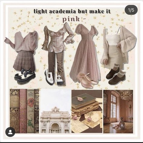 Romantic Academia Aesthetic Outfit, Pink Academia Aesthetic, Romantic Academia Outfits, Girly Academia, Colors Moodboard, Romantic Academia Aesthetic, Light Acadamia, Light Academia Outfit, Rusty Pink