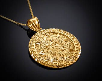 Sun Calendar, Kali Yantra, Mayan Sun, Calendar Necklace, Aztec Jewelry, Gold Pendants For Men, Gold Medallion Necklace, Aztec Calendar, Mens Gold Jewelry