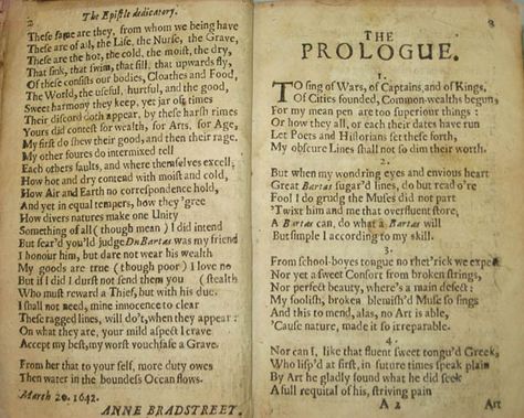 Prologue from "Several Poems Compiled with Great Variety of Wit and Learning by a Gentlewoman in New England" by Anne Bradstreet, published 1678. 18th Century Poetry, 1800 Poetry, The Emigrée Poem Analysis, Anne Sexton Poems, Anne Bradstreet Poems, Our Body, Reading Lists, Art Blog, Creative Art