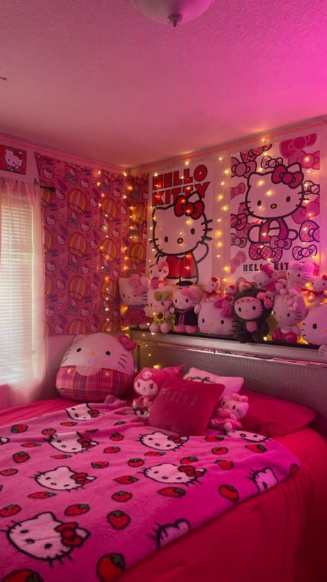 Hello Kitty Room, Kitty Room, Hello Kitty Room Decor, Hello Kitty Bed, Hello Kitty Bedroom, Dream Bedroom Inspiration, Girly Room Decor, Images Hello Kitty, Girly Apartment Decor