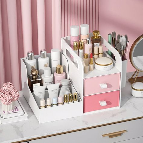 Makeup Organization Bathroom, Rangement Makeup, Perfume Storage, Makeup Storage Box, Makeup Storage Organization, Dresser Organization, Cosmetic Display, Beauty Storage, Plastic Drawers