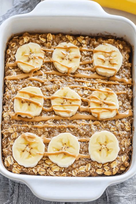 Peanut Butter Banana Baked Oatmeal Pb J Baked Oatmeal, Peanut Butter Oatmeal Bake, Banana Oatmeal Bake, Peanut Butter Baked Oatmeal, Peanut Butter Banana Baked Oatmeal, Oatmeal Baked, Pb2 Recipes, Oatmeal Dessert, Oatmeal Healthy