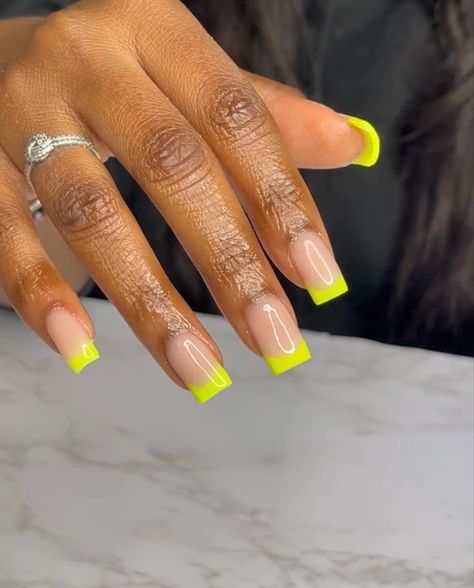 Neon French Tips, Short Coffin Nails Designs, Brown Acrylic Nails, Tapered Square Nails, Acrylic Toe Nails, Glamour Nails, Fully Booked, Work Nails, French Tip Acrylic Nails