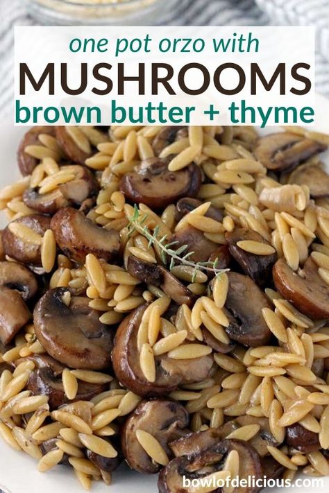 Orzo With Mushrooms Recipe, Brown Butter Orzo, Orzo And Mushrooms, Greek Mushrooms Recipe, Orzo Mushroom Recipes, Mediterranean Mushroom Recipes, Mushroom Orzo Recipes, Fresh Mushroom Recipes, Orzo Mushroom