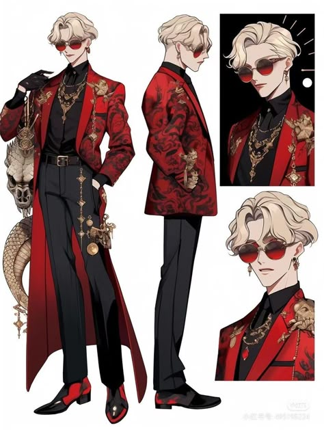 Male Villian Outfits, Rich Character Design Male, Yakuza Clothes, King Outfit Drawing, Vampire Outfit Men, Villain Outfits Design Male, Fashion Inspiration Design, Character Design Male, Drawing Clothes