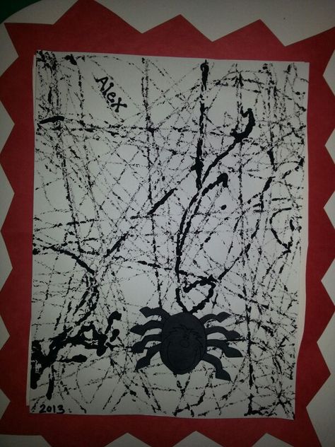 Spiderweb Preschool Crafts, Paint Spider Web, Spider Web Art Project, Salt Paint Spider Web, Spider Web Marble Painting, Spider Web Salt Painting, Spider Art Activity, Make Spider Web, Halloween Paper Decorations