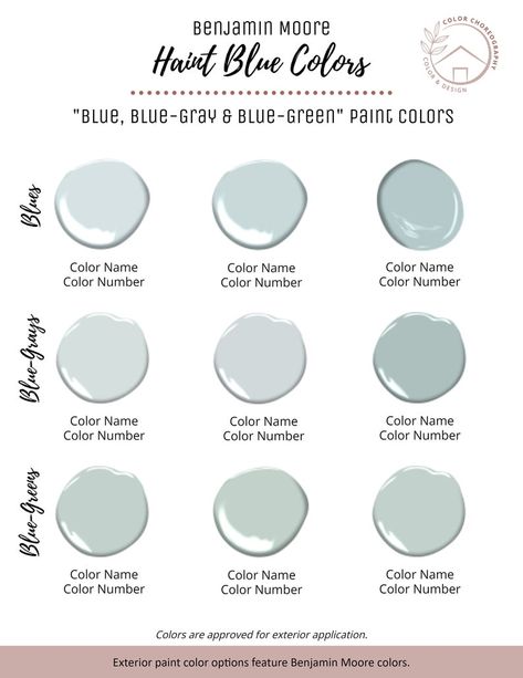 Paint Color Palette, Exterior Home Color Scheme, Benjamin Moore, Porch Ceiling Paint Color, House Paint Color, Haint Blue Paint Color Bundle - Etsy Sweden Color Palette Exterior House, House Design Color, Light Blue Grey Paint, Ceiling Colors, Blue Interior Doors, Haint Blue Porch Ceiling, Blue Porch Ceiling, Exterior Paint Color Schemes, Best Blue Paint Colors