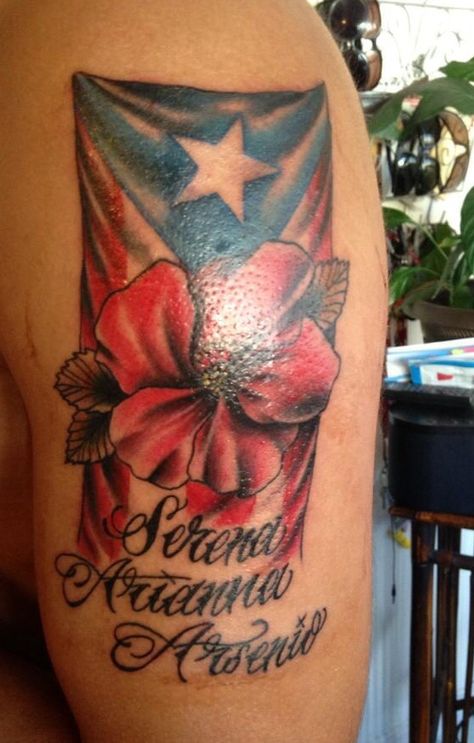 My sons new tattoo Puerto Rico Flower Tattoo, Puerto Rican Flower Tattoo, Puerto Rican Flower, State Flower Tattoo, Puerto Rico Flower, Boricua Tattoos, Puerto Rico Tattoo, Taino Tattoos, Flower Tattoo Stencils