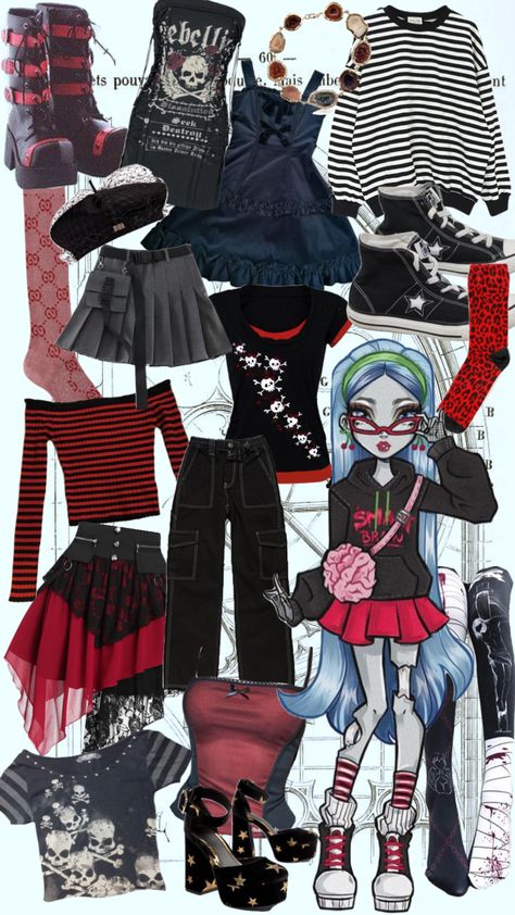 clothing board for monster high characters???? Monster High Ghoulia Outfits, Monster High Aesthetic Clothes, Monster High Shoes For People, Monster High Characters Outfits, Ghoulias Closet, Monster High Core Outfits, Monster High Themed Outfits, Monster High Fashion Outfits, Monster High Closet