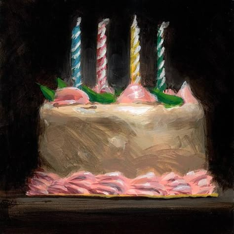 Shawn Kenney | ACRYLIC | Birthday Cake Birthday Cake Oil Painting, Birthday Cake Painting Canvas, Birthday Cake Reference Drawing, Birthday Cake Painting Art, Birthday Cake Painting Acrylic, Cake Acrylic Painting, Birthday Cake Reference, Birthday Cake Art Drawing, Birthday Cake Paint