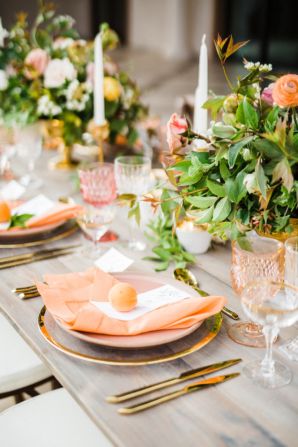 Mykonos Wedding, Citrus Wedding, Garden Reception, Summer Color Palette, Wedding Event Design, Peach And Green, Peach Wedding, Peach Fuzz, Whimsical Garden