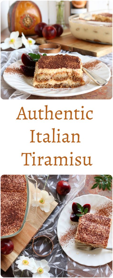 Authentic Italian Tiramisu - This authentic Italian Tiramisu is made by placing coffee & Marsala dipped sponge fingers between layers of Marsala flavoured, mascarpone mouse & is finished off with a generous dusting of unsweetened cocoa or dark, grated chocolate Authentic Italian Tiramisu Recipe, Italian Tiramisu Recipe, Tiramisu Italian, Authentic Tiramisu, Authentic Italian Desserts, Italian Drunken Noodles, Spicy Italian Sausage, Italian Tiramisu, Drunken Noodles