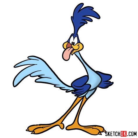 How to draw the Road Runner - Step by step drawing tutorials Road Runner Cartoon Drawing, Loony Tunes Drawing, Road Runner Drawing, Road Runner Cartoon, The Road Runner, 3d Vinyl, Camper Car, Easy Drawing Guides, Goofy Disney