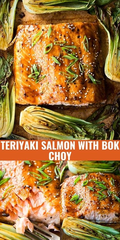 True Foods Grilled Salmon Bokchoy, Baked Teriyaki Salmon Recipes Oven, Pok Choi, Vikalinka Recipes, Easy One Pan Dinner, Easy Fish Dinners, Salmon Recipes Oven, Salmon Fillet Recipes, Baked Teriyaki Salmon