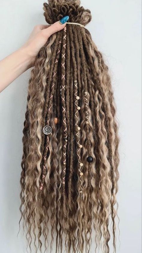 Dred Loc Extensions, Dredy Hair Girl, Curly Dread Extensions, Wavy Dreadlock Extensions, Viking Locs, Viking Dreads Women, Bohemian Dreads, Fairy Locks, Half Dreaded Hair