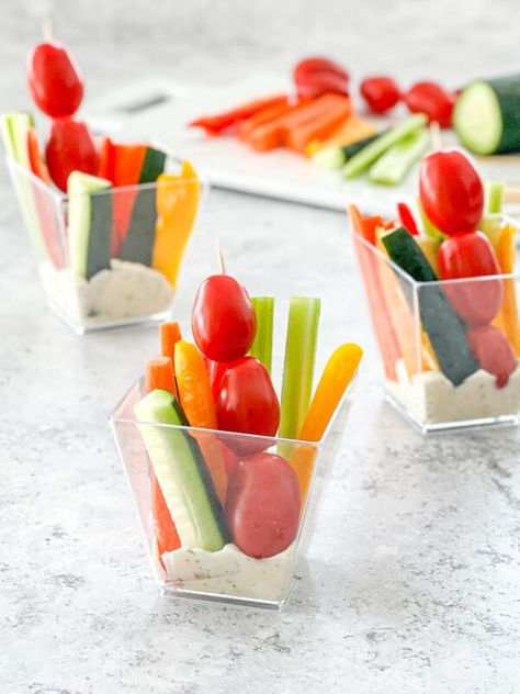 The Perfect Pair: Veggie Cups with Mom's Vegetable Dip - Real Mom Kitchen - Appetizer Spinach Dip Cottage Cheese, Veggie Dip Cups, Veggie Appetizers, Vegetable Cups, Roasted Red Pepper Dip, Veggie Cups, Bridal Shower Menu, Vegetable Dip, Mom Kitchen