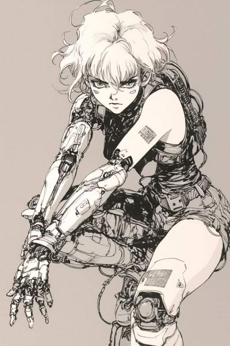 Cyberpunk Android Art, Cyberpunk Bionic Arm, Cyberpunk Drawing Reference, Cyborgs Art Cyberpunk, Android Chara Design, Cyberpunk Character Ideas, Eco Cyberpunk, Dystopia Character, Cyberpunk Design Character Concept