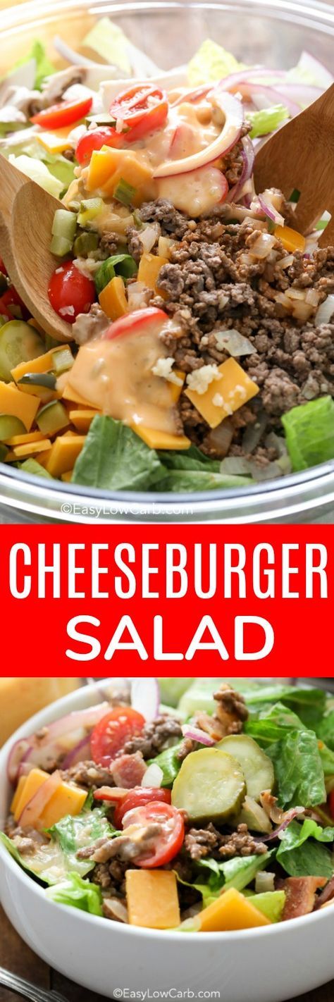 Bacon Cheeseburger Salad is an easy and delicious meal option that is low carb, and ready in just 20 minutes! #easylowcarb #keto #lowcarb #cheeseburger #baconcheeseburgersalad #salad #cheeseburgersalad Cheeseburger Salad Bowl, Teacher Meals, Bacon Cheeseburger Salad, Cheeseburger Bowl, Cheeseburger Salad Recipe, Burger In A Bowl, Easy Low Carb Meals, Summer Suppers, Cheeseburger Salad